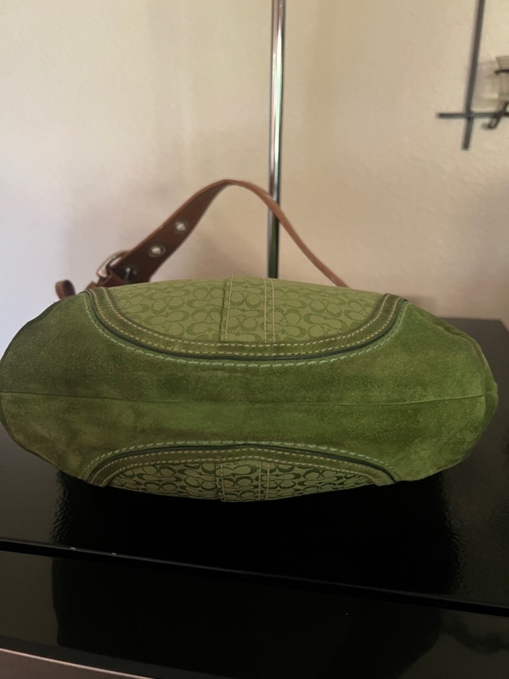 Coach Olive Signature Jacquard Shoulder Bag with Brown Leather Trim - Picture 6 of 8